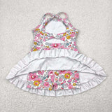 Pink Floral White Athletic Shorts Girls Swimsuits