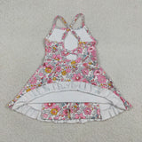 Pink Floral White Athletic Shorts Girls Swimsuits