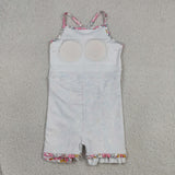 Pink Floral White Athletic Shorts Girls Swimsuits