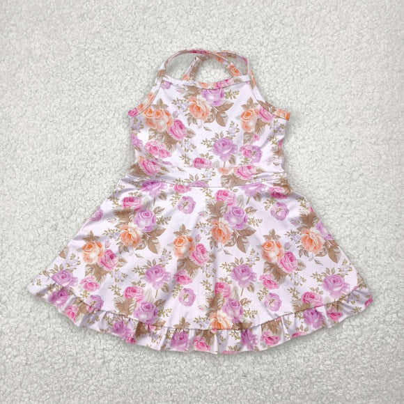 Pink Purple Orange Floral Athletic Shorts Girls Swimsuits