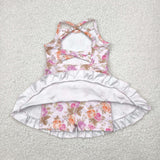 Pink Purple Orange Floral Athletic Shorts Girls Swimsuits