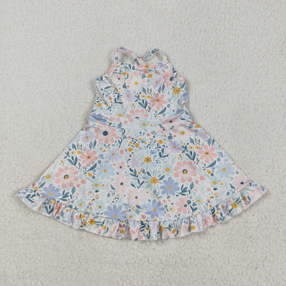 Blue Pink Floral Athletic Shorts Girls Swimsuits