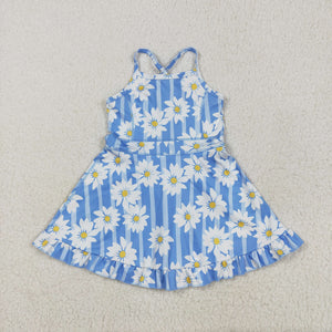 Floral Blue Stripe Athletic Shorts Girls Swimsuits