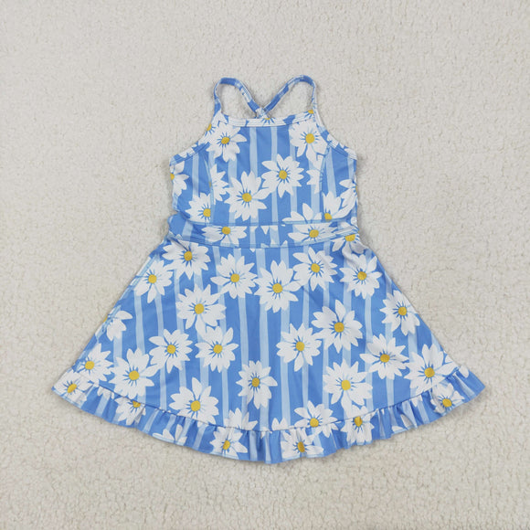 Floral Blue Stripe Athletic Shorts Girls Swimsuits