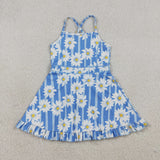 Floral Blue Stripe Athletic Shorts Girls Swimsuits
