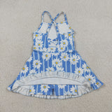 Floral Blue Stripe Athletic Shorts Girls Swimsuits