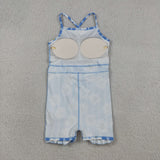Floral Blue Stripe Athletic Shorts Girls Swimsuits