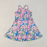 Pink Floral Blue Athletic Shorts Girls Swimsuits