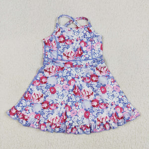 Floral Blue Purple Athletic Shorts Girls Swimsuits