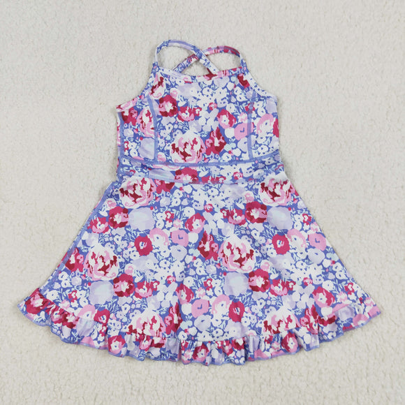 Floral Blue Purple Athletic Shorts Girls Swimsuits