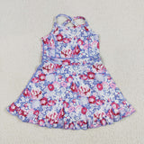 Floral Blue Purple Athletic Shorts Girls Swimsuits