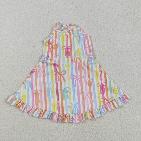 Bow Pattern Colorful Stripe Athletic Shorts Girls Swimsuits
