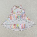 Bow Pattern Colorful Stripe Athletic Shorts Girls Swimsuits