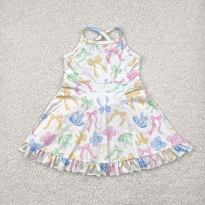 Colorful Bow Pattern White Athletic Shorts Girls Swimsuits