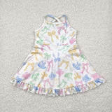 Colorful Bow Pattern White Athletic Shorts Girls Swimsuits