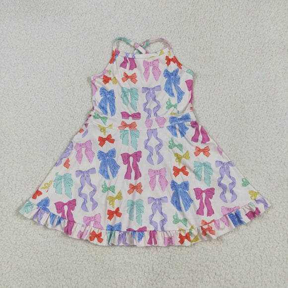 Colorful Bow Pattern Beige Athletic Shorts Girls Swimsuits