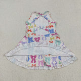 Colorful Bow Pattern Beige Athletic Shorts Girls Swimsuits