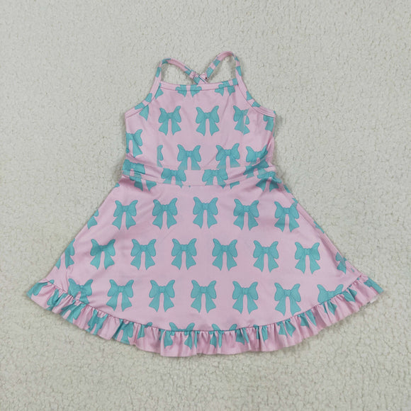 Bluish Bow Pattern Pink Athletic Shorts Girls Swimsuits