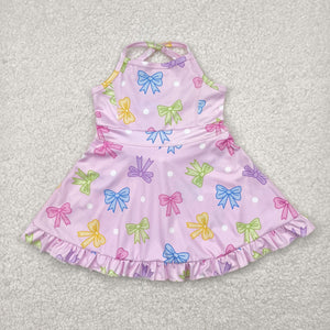 Colorful White Polka Dots Pink Athletic Shorts Girls Swimsuits