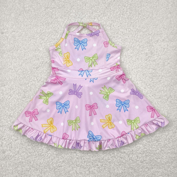 Colorful White Polka Dots Pink Athletic Shorts Girls Swimsuits