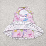 Colorful White Polka Dots Pink Athletic Shorts Girls Swimsuits