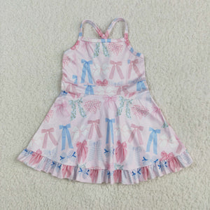 Floral Plaid Bow Pattern Pink Athletic Shorts Girls Swimsuits