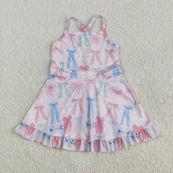 Floral Plaid Bow Pattern Pink Athletic Shorts Girls Swimsuits