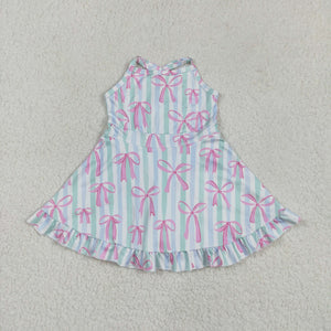 Pink Bow Pattern Blue Green Stripe Athletic Shorts Girls Swimsuits