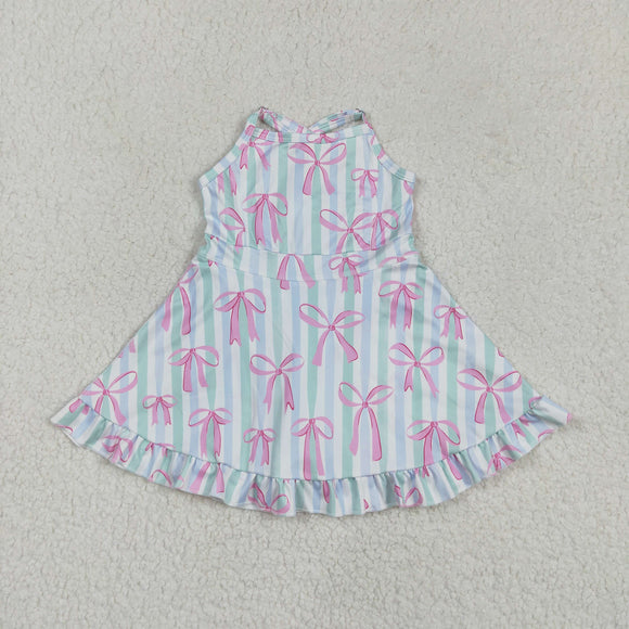 Pink Bow Pattern Blue Green Stripe Athletic Shorts Girls Swimsuits