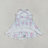 Pink Bow Pattern Blue Green Stripe Athletic Shorts Girls Swimsuits