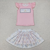 Floral Bow Pattern Pink White Shorts Girls Skirt Sets