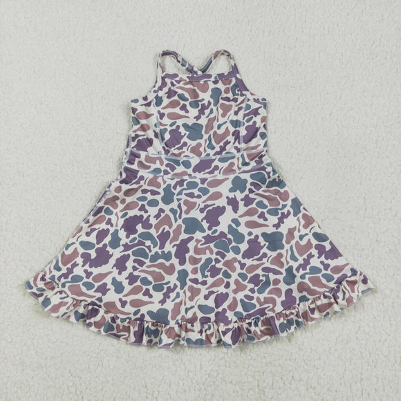 Purple Green Brown Camo Athletic Shorts Girls Swimsuits