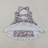 Purple Green Brown Camo Athletic Shorts Girls Swimsuits