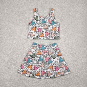 Cartoon Balloon White Vest Athletic Shorts Girls Skirt Sets
