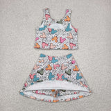 Cartoon Balloon White Vest Athletic Shorts Girls Skirt Sets