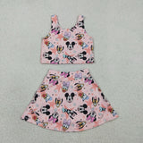 Cartoon Stars Pink Vest Athletic Shorts Girls Skirt Sets