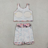 Cartoon Stars Pink Vest Athletic Shorts Girls Skirt Sets