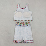 Cartoon Colorful Plaid Vest Athletic Shorts Girls Skirt Sets