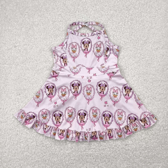 Cartoon Mirror Pink Athletic Shorts Girls Swimsuits