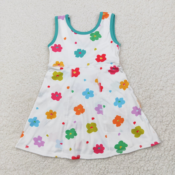 Colorful Floral White Athletic Shorts Girls Sleeveless Dress
