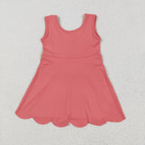 Solid Coral Red Scalloped Athletic Shorts Girls Sleeveless Dress