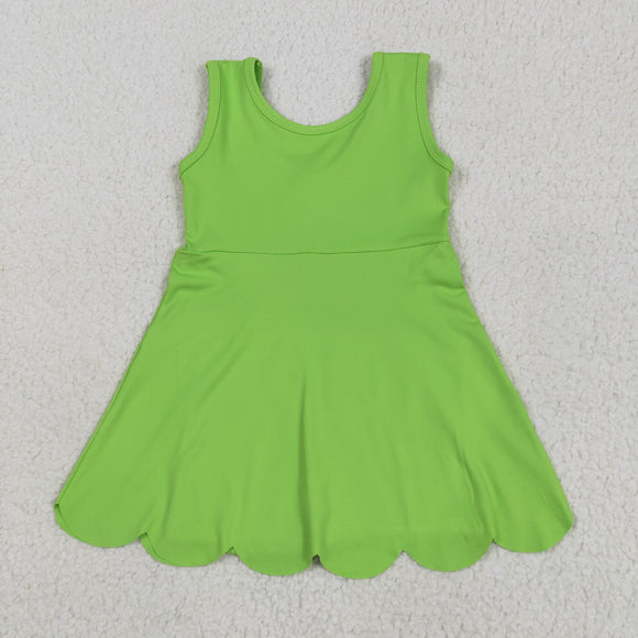 Solid Green Scalloped Athletic Shorts Girls Sleeveless Dress