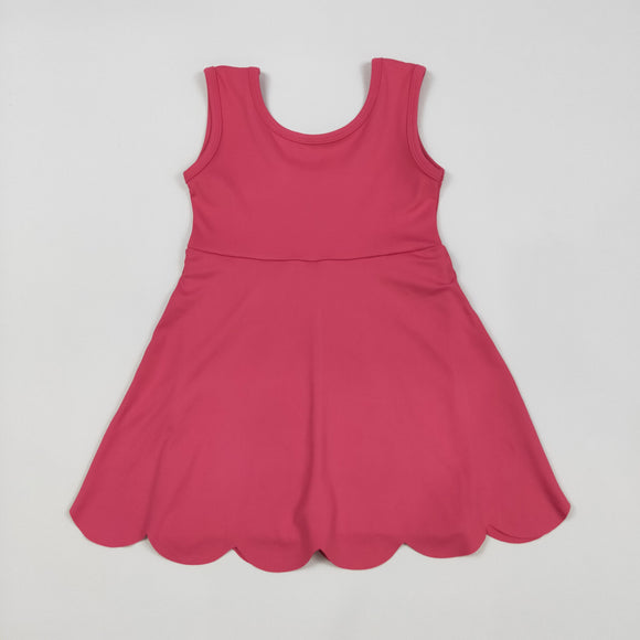 Solid Hot Pink Scalloped Athletic Shorts Girls Sleeveless Dress