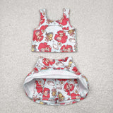 Cartoon Mermaid Fish Vest Athletic Shorts Girls Skirt Sets