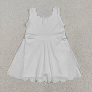 Solid White Scalloped Athletic Shorts Girls Sleeveless Dress