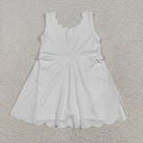 Solid White Scalloped Athletic Shorts Girls Sleeveless Dress