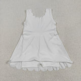 Solid White Scalloped Athletic Shorts Girls Sleeveless Dress