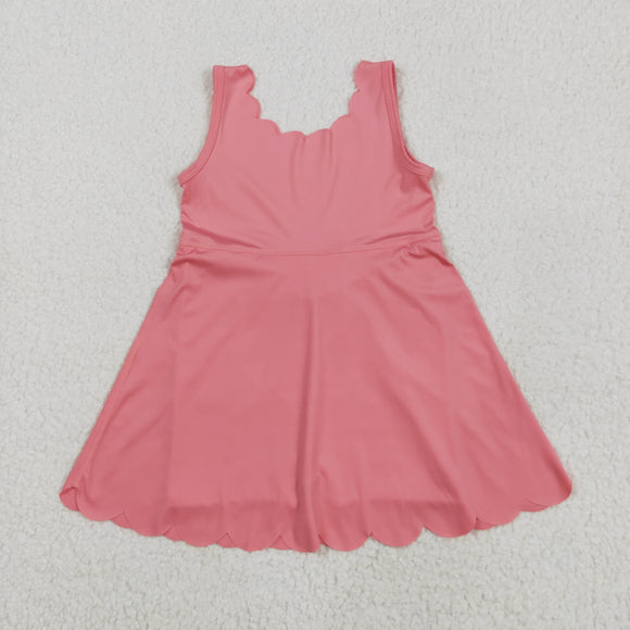 Solid Pink Scalloped Athletic Shorts Girls Sleeveless Dress