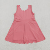 Solid Pink Scalloped Athletic Shorts Girls Sleeveless Dress