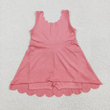Solid Pink Scalloped Athletic Shorts Girls Sleeveless Dress